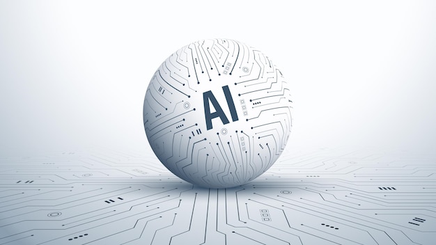 3D AI globe combined with circuit board pattern on circuit board Big data and deep learning concepts in generative AI and robotics Future cybernetic artificial intelligence Vector illustration