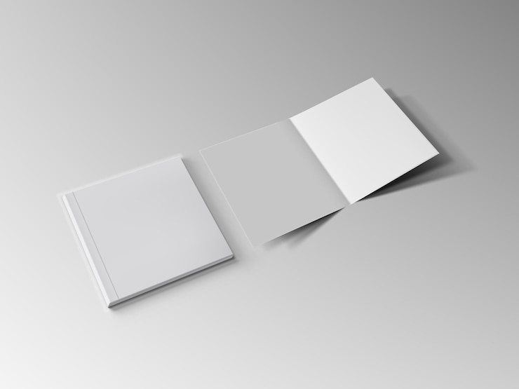 Vettore 3d apri libro quadrato vuoto chiaro su sfondo grigio