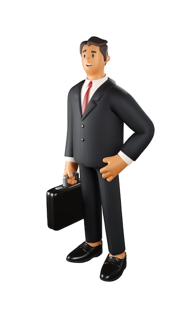 3D Businessman Vector Illustration Cartoon Personaggio maschile di un uomo che porta un diplomatico