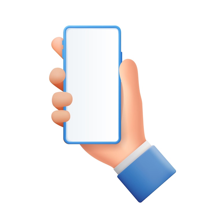 Vettore 3d cartoon mano che tiene smartphone isolato su sfondo bianco mano con telefono cellulare mockup 3d rendering illustrazione vettoriale