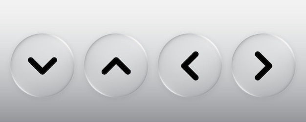 3D Direction button Liquid glass button with arrow symbol up down left right sign Modern web user interface element for ui ux design Transparent frames and buttons Vector illustration