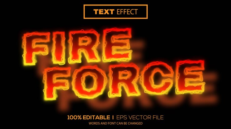 3d effetto testo modificabile fuoco forza tema vettore premium