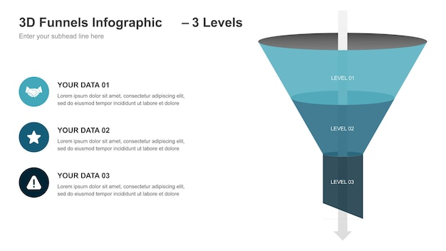 3D Funnel Infographic with 3 Levels