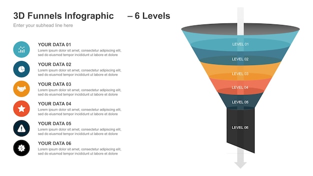 3D Funnel Infographic with Six Levels