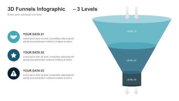 3D Funnels Infographic with Three Levels