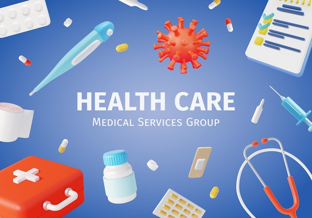 3d Health Care Medical Services Group Ads Banner Concept Poster Card Vector