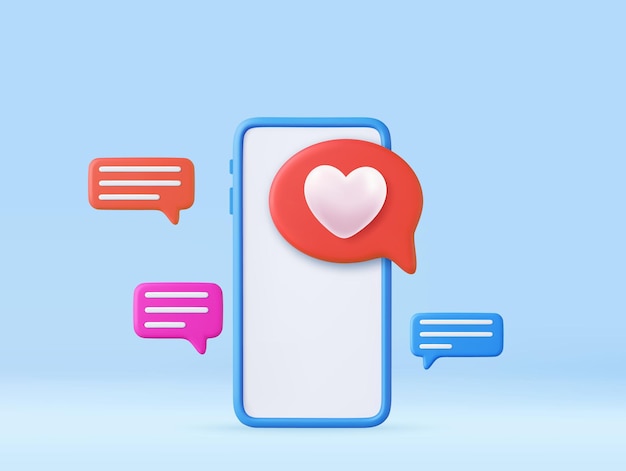 3D Like Icon con Heart e Smartphone social media online concept online social communication design di valentine's day wedding decoration e tema di matrimonio 3D rendering Vector illustration