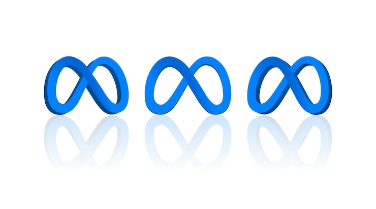 Vettore 3d metaverse o meta logo frontale e viste prospettiche isolate su bianco nuovo logo facebook