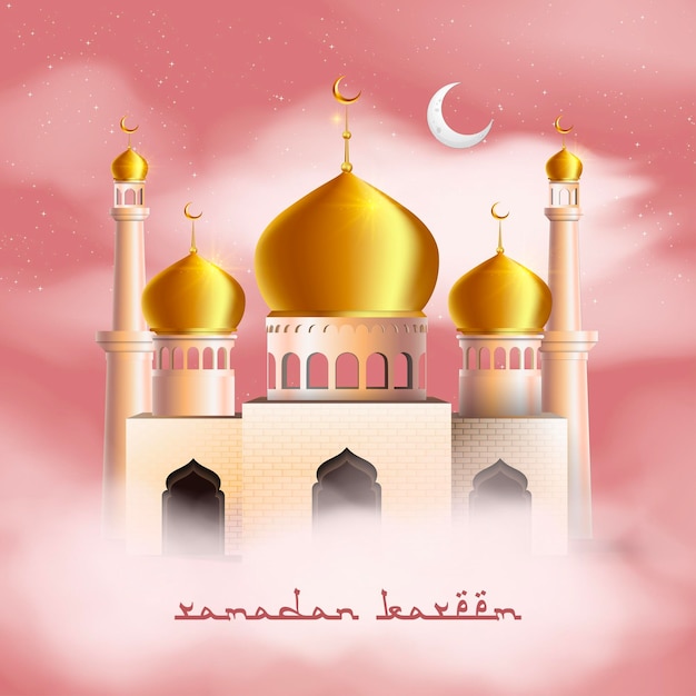 3d moderna bandiera di festa islamica adatta per Ramadan Raya Hari Eid al Adha moschea e mezzaluna