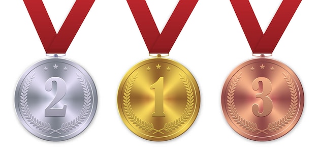 3d realistica medaglia d'oro, d'argento e di bronzo, premio vincitore del primo posto