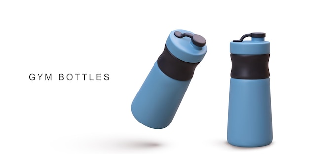 3d realistico due bottiglie d'acqua Shakers blu su sfondo bianco Illustrazione vettoriale