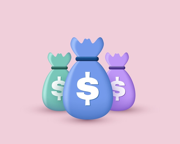 3d rendering borse di denaro design icon risparmio concetto differenza