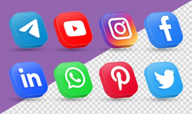 3d social media icone loghi in stile moderno quadrato facebook instagram networking icon