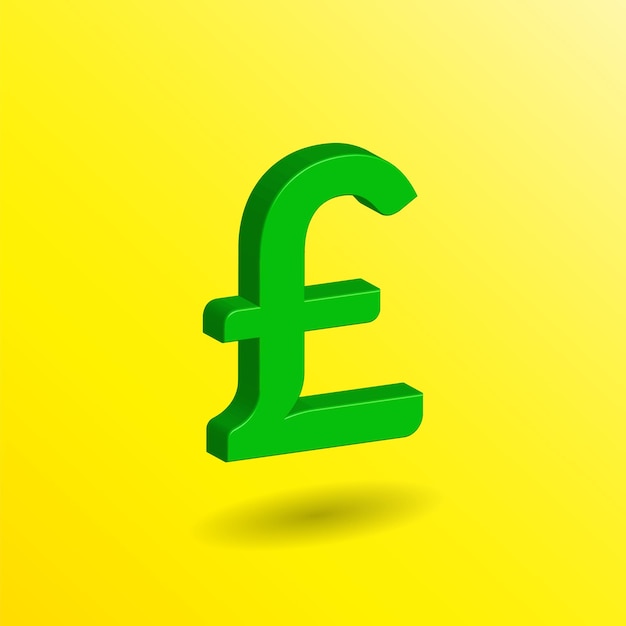 3D verde sterlina segno in giallo colore di sfondo British Regno Unito valuta Symbol