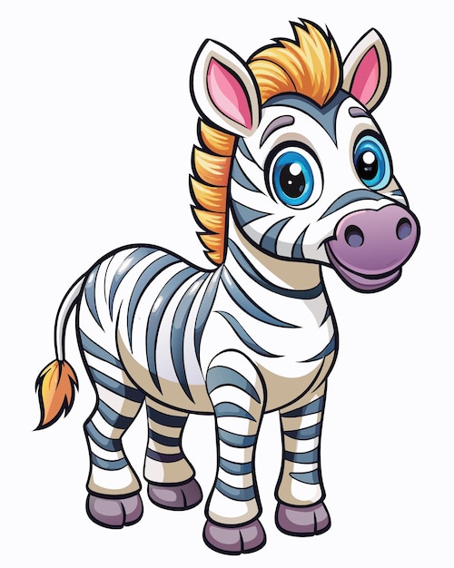 3D Zebra Cartoon Vector su sfondo bianco