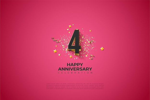 4 ° anniversario con illustrazione del numero placcato oro in grassetto.
