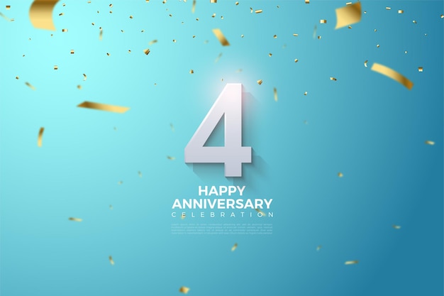 4 ° anniversario con numero 3dimesi illustrazione su sfondo blu brillante.