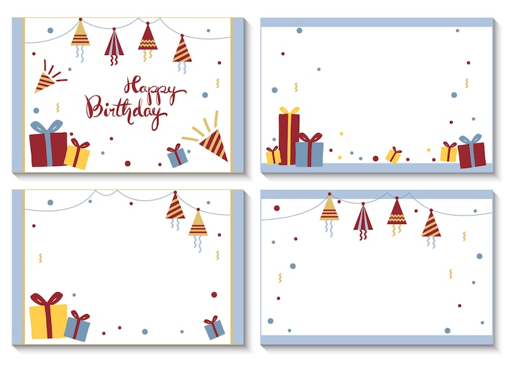 Vettore 4 cartoline per buon compleanno.