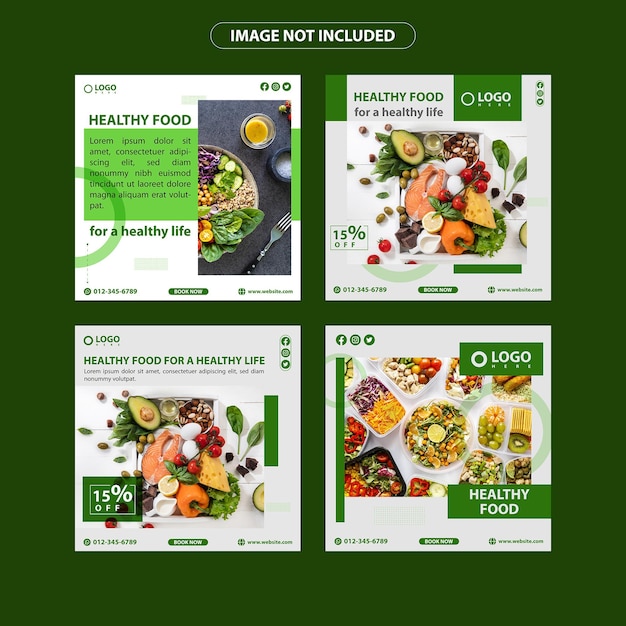 4 disegni di post di cibo sano nel modello illustrator eps