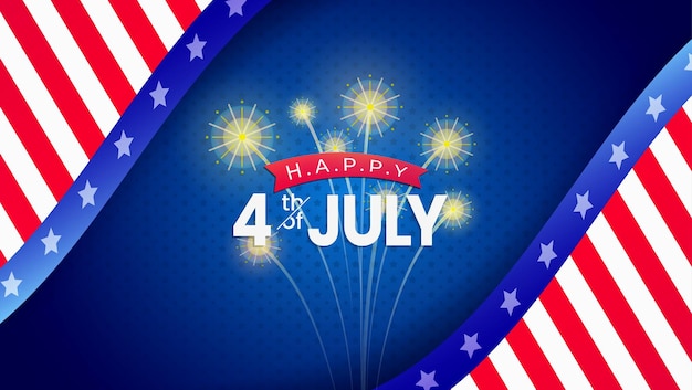 4 luglio con fuochi d'artificio Giorno dell'Indipendenza America Illustrazione vettore premium