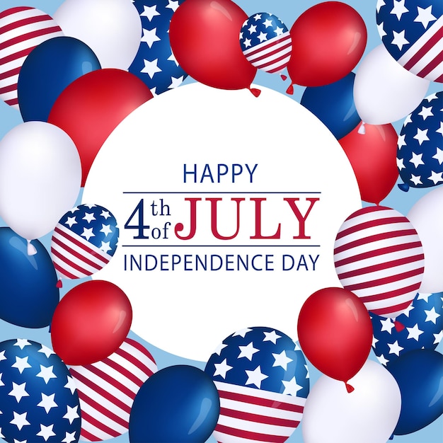 4 luglio Independence Day of America Cartolina vettoriale di palloncini