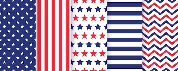4 luglio seamless pattern impostato. Set di trame patriottiche americane.