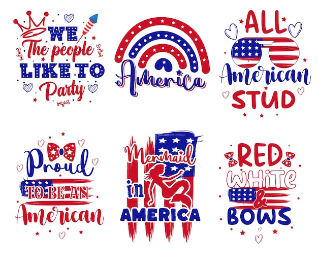 4 luglio usa il set di design per tshirt con citazioni del giorno indipendente Set di design per tquotes del Memorial Day