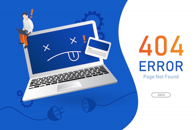 404 pagina di errore non trovata vettore con modello di progettazione grafica di computer o notebook per sito Web