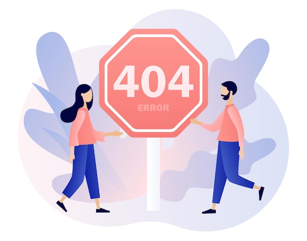 404 segno di errore e persone minuscole Pagina non trovata Programmi di installazione degli aggiornamenti di sistema