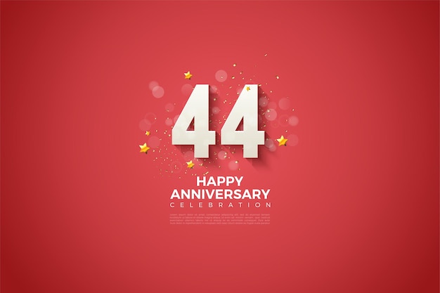44° anniversario con numeri fantasiosi su sfondo rosso