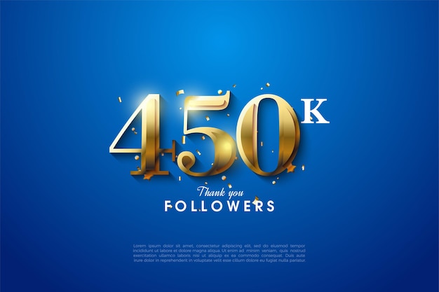 450K follower con numeri d'oro su sfondo blu