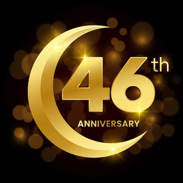 46th Anniversary Template Design con il concetto di mezzaluna dorata Logo Vector Template