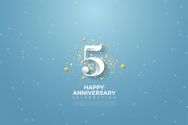 5 ° anniversario con illustrazione di numeri e stelline.