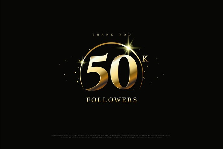 50.000 follower con un numero d'oro scintillante.