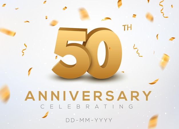 50 numeri d'oro anniversario con coriandoli dorati. Celebrazione del 50° anniversario