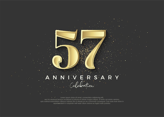 57° anniversario disegno vettoriale Premium dorato per festeggiare il compleanno Sfondo vettoriale Premium per auguri e celebrazioni