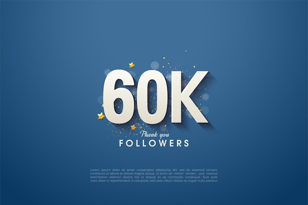 60k follower con figura tridimensionale illustrazione su sfondo blu navy.