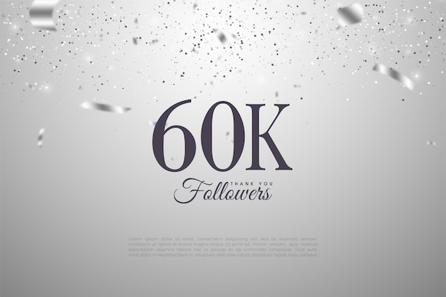 60k seguaci con illustrazione di numeri e nastri d'argento che cadono.