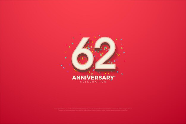 62° anniversario con numeri colorati e scarabocchi