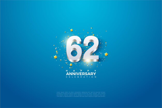 62° anniversario con numeri d'argento 3d.