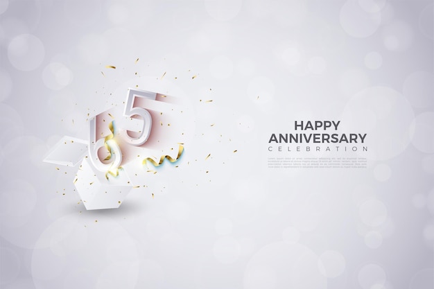 65° anniversario con illustrazione dei numeri che fuoriescono da una confezione regalo.