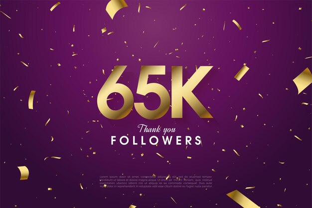 65k follower con illustrazioni sparse in carta dorata su sfondo viola