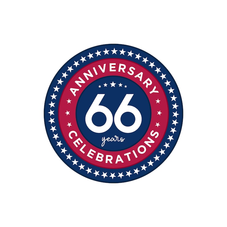 Vettore 66 anni anniversario anniversario modello design colori rosso e blu con stelle design per biglietto d'invito evento biglietto d'auguri banner poster volantino copertina libro e stampa vector eps10