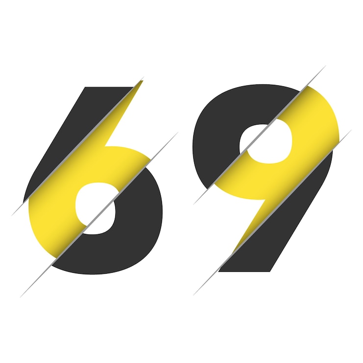 Vettore 69 6 9 design del logo numerico con un taglio creativo e uno sfondo circolare nero design del logo creativo