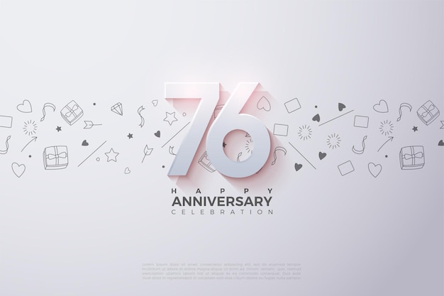 76° anniversario con illustrazioni e miniature di figure 3D