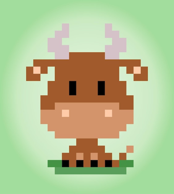 8 bit pixel di mucca Animali per risorse di gioco in illustrazioni vettoriali Schema punto croce Mucca