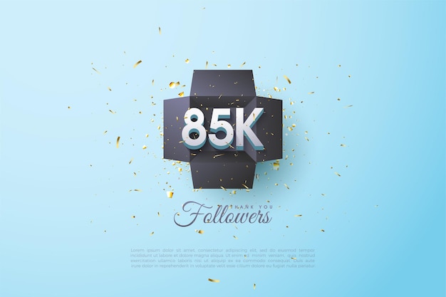 85k seguaci su sfondo nero scatola regalo aperta.