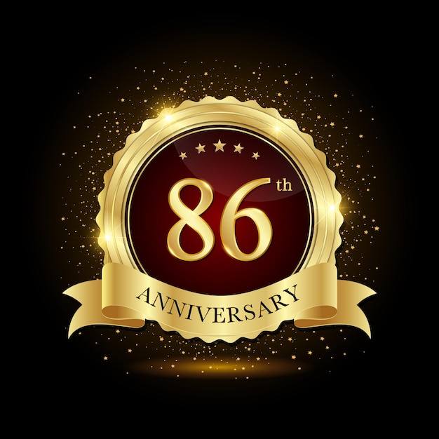 86° anniversario Emblema dorato per l'evento di compleanno Logo dell'anniversario Modello dell'anniversario