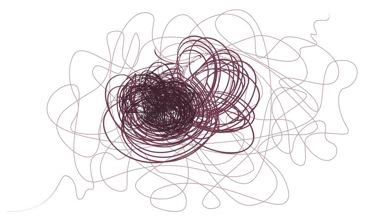 Vettore a complex and entangled scribble in shades of red