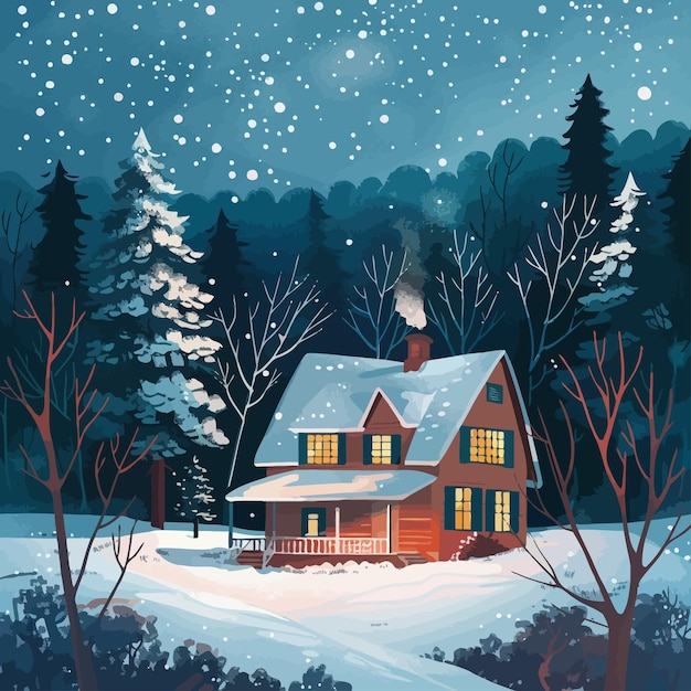 A_cozy_house_nestled_in_a_snowy_forest_Vector